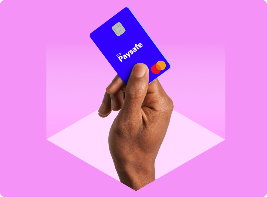 Paysafecard account and debit card displayed with smartphone showing balance and transaction features